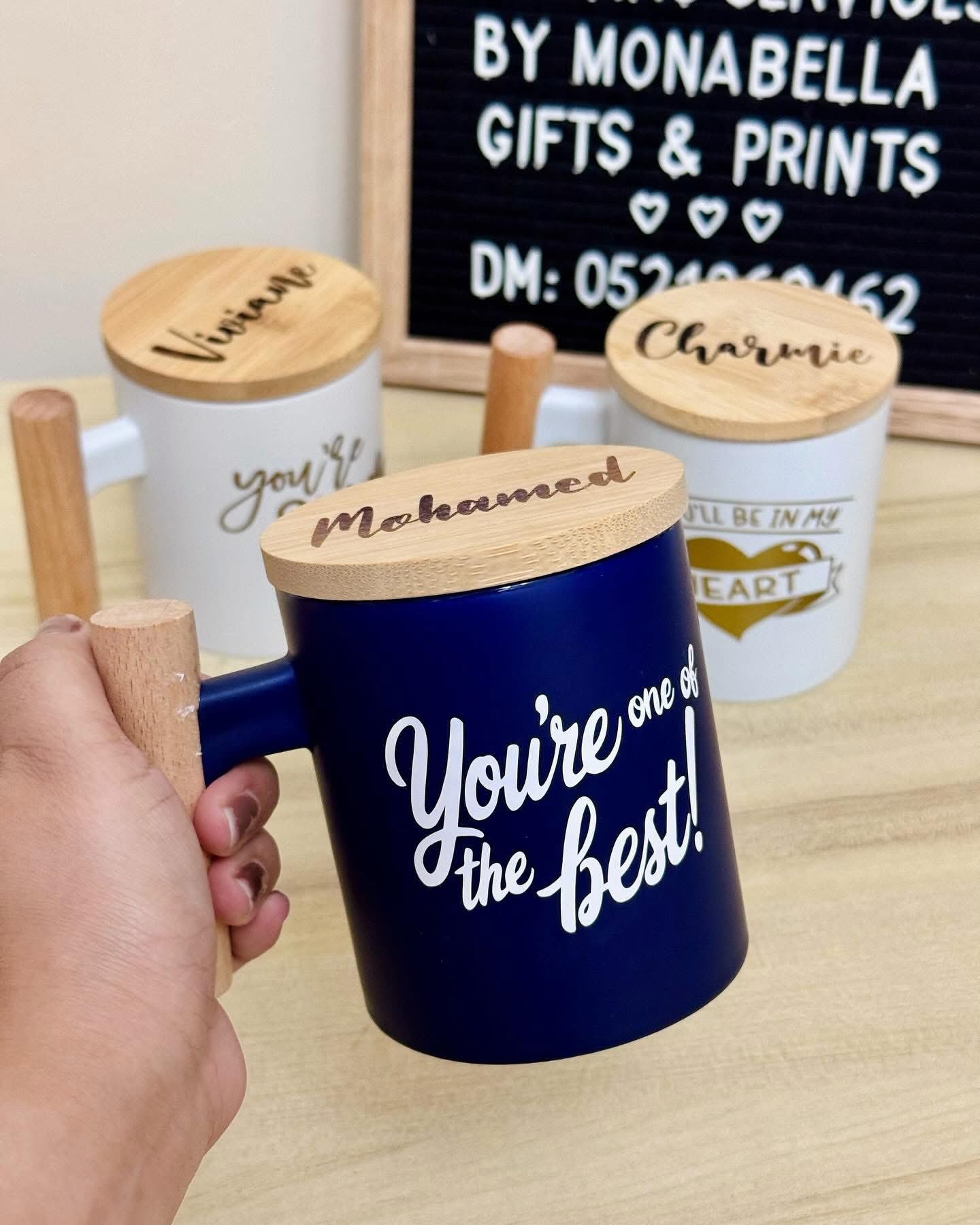 CERAMUC MUG W/ BAMBOO HANLDE & LID