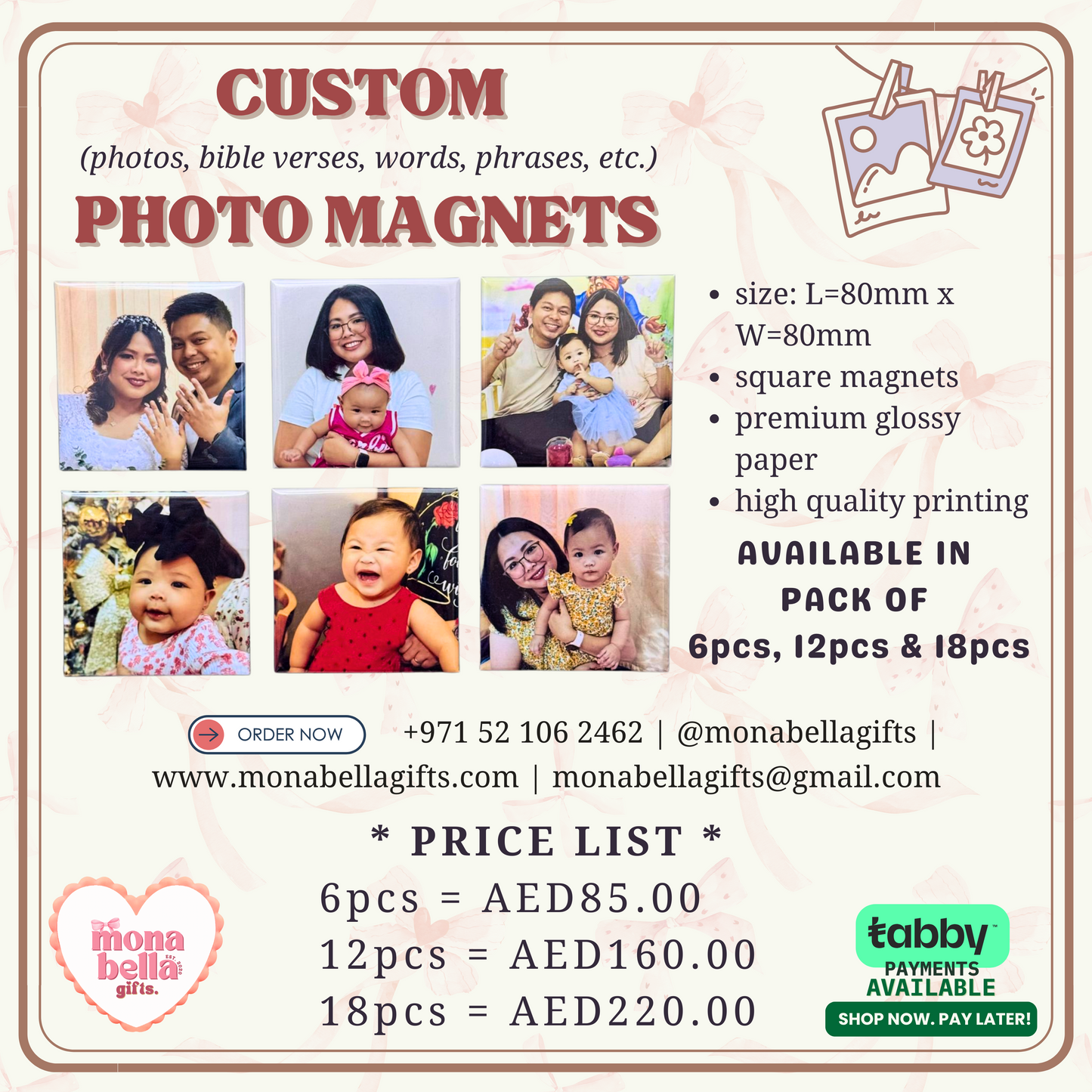 CUSTOM PHOTO MAGNETS 6PCS