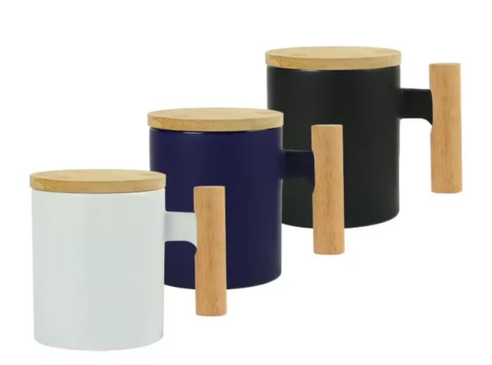 CERAMUC MUG W/ BAMBOO HANLDE & LID