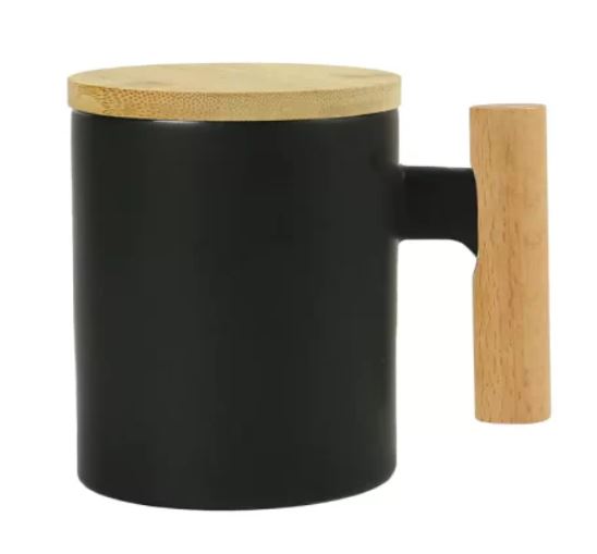 CERAMUC MUG W/ BAMBOO HANLDE & LID