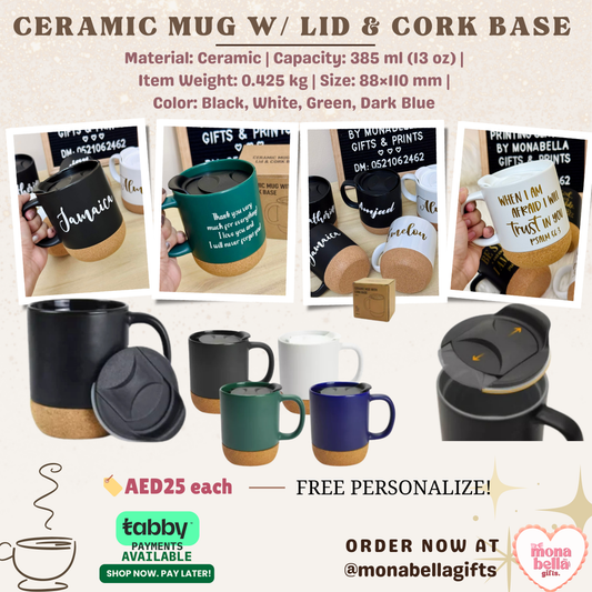 CERAMIC MUG W/ LID & CORK BASE