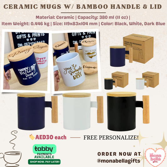 CERAMUC MUG W/ BAMBOO HANLDE & LID