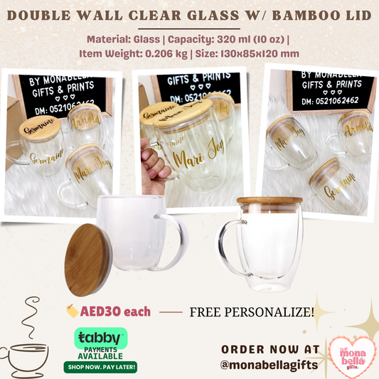 DOUBLE WALL CLEAR GLASS MUG W/ BAMBOO LID